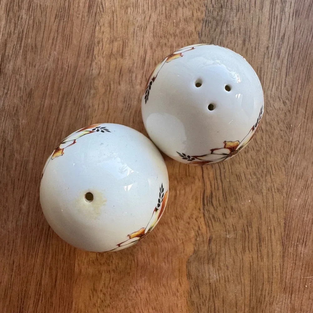 Vintage Sandford Salt and Pepper Shakers‎ Floral Bone China Egg Shaped England